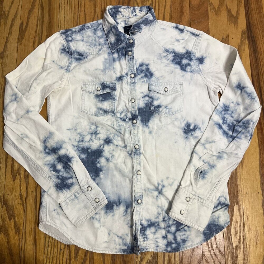 American Eagle Favorite Fit Acid Wash Denim Pearl Snap Button Up Shirt Small
